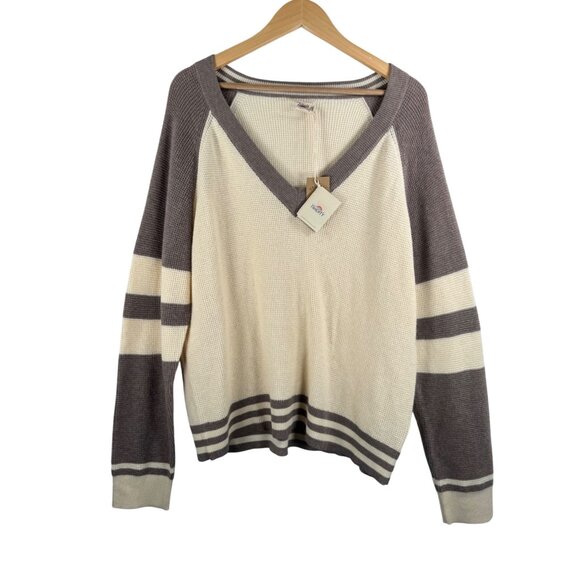 Faherty Throwback V Neck Sweater waffle knit relaxed preppy 90s sz XXL - Picture 1 of 7